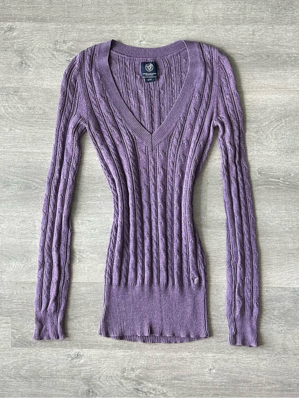 Y2K American Eagle Purple Cable Knit V-Neck Sweater Bella Swan 2000s